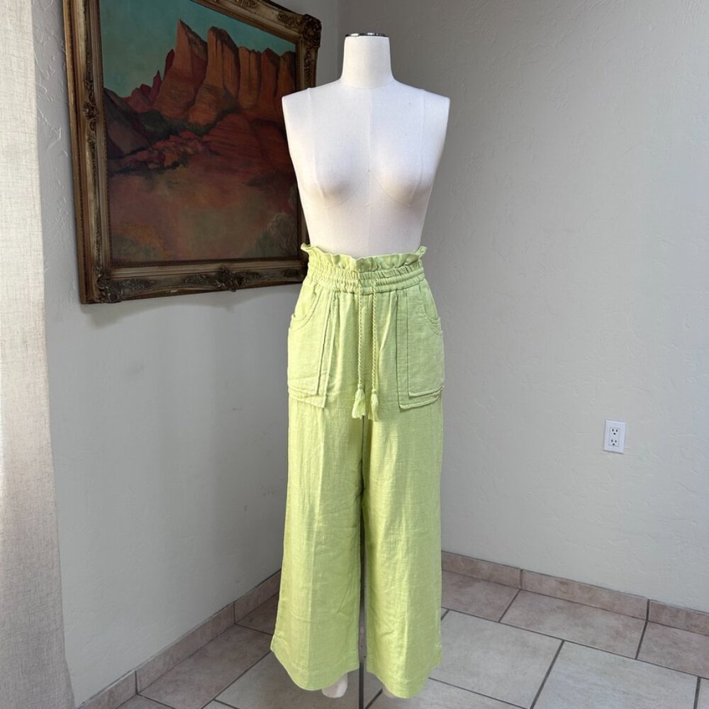 House of Harlow 1960 Linen Blend Wide Leg Pants Chartreuse Resort M